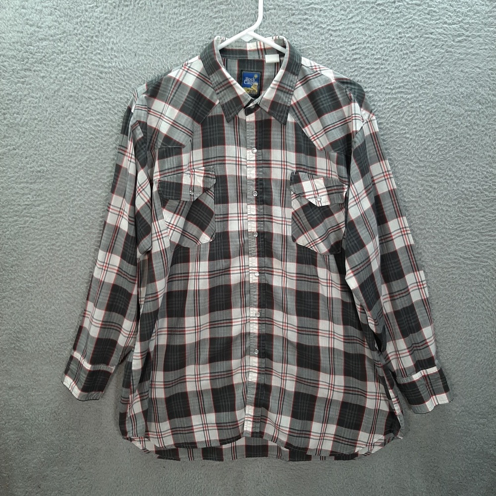 Rock Canyon Shirt Adult 17.5 Multicolor Plaid Pearl Snap Western Rodeo Rancher